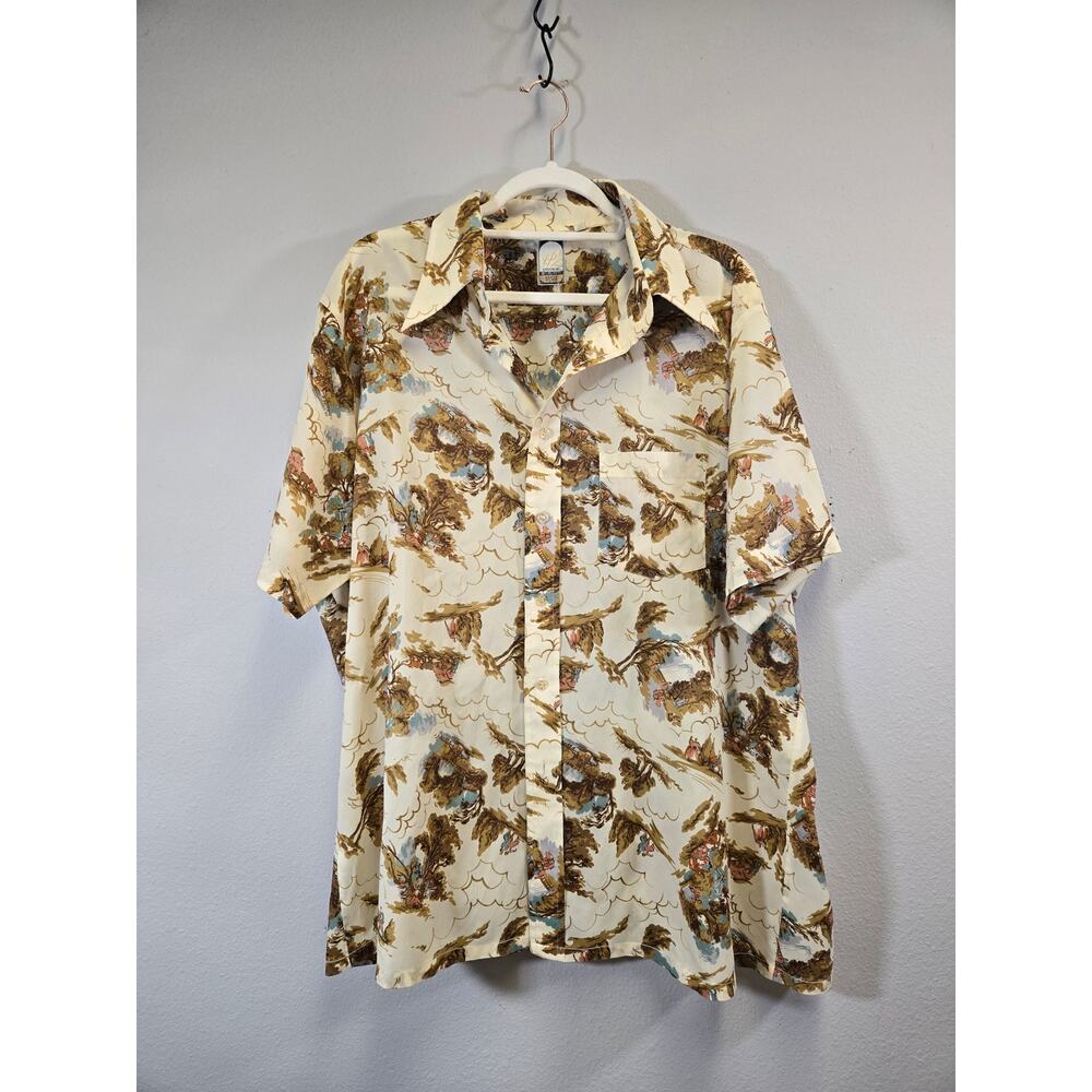 Vintage Bardon Inc Toile Print Short Sleeve Button Up Shirt Men's XL